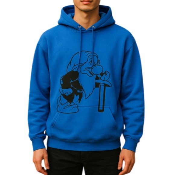 Disney World Mens Grumpy Graphic Royal Blue Hoodie Pull on Kangaroo Pocket L - Picture 1 of 12